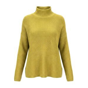 Bartolini Mock Neck Textured Knit Cashmere Wool Blend Sweater Mustard Women's M